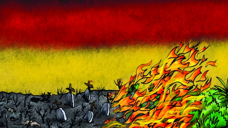 bandera boliviana en llamas