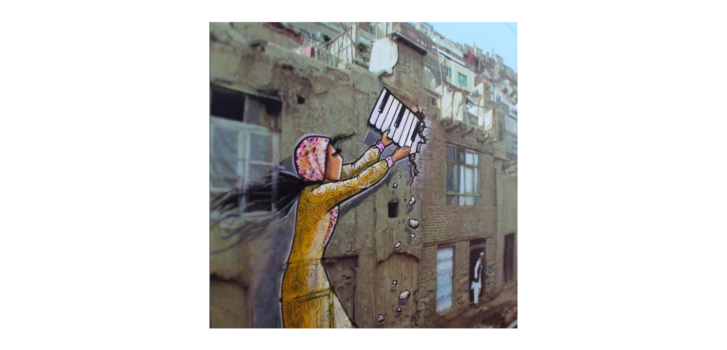 musulmana con piano desecho